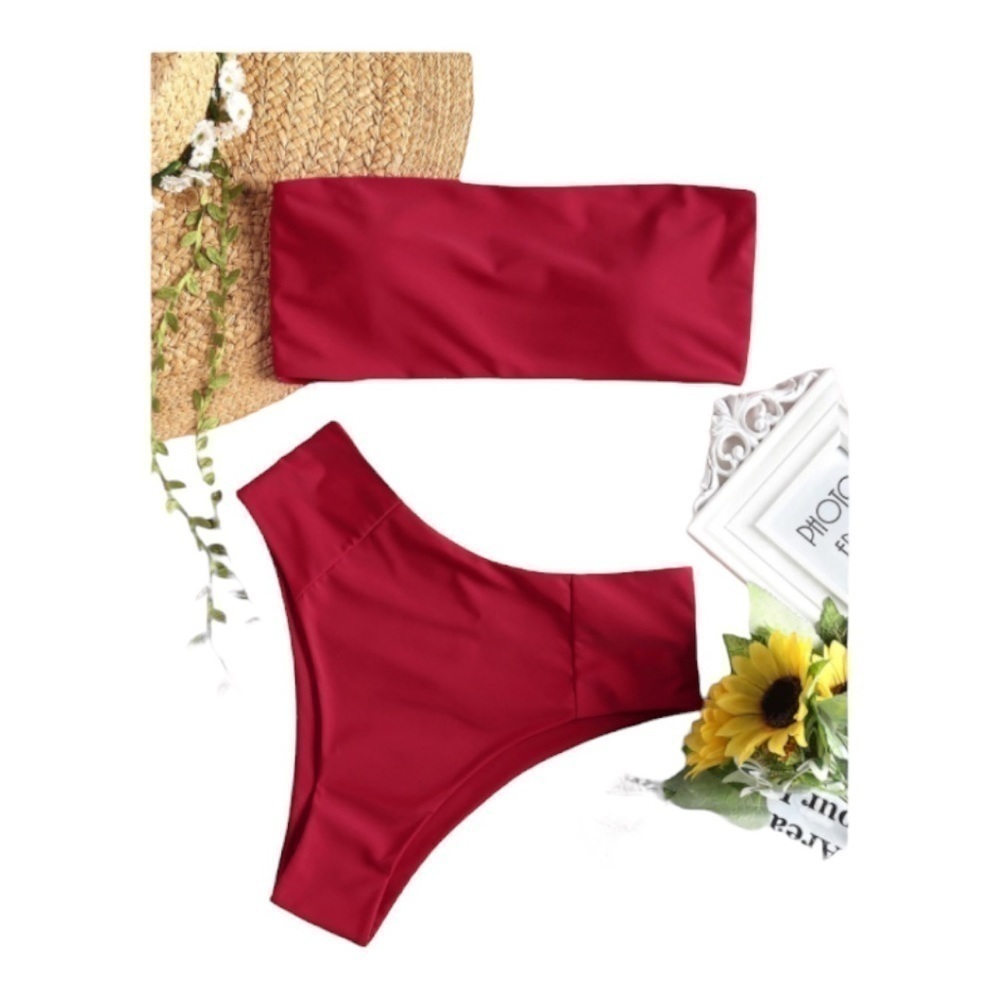 ZAFUL Bandeau High Cut Bikini Burgundy NWT